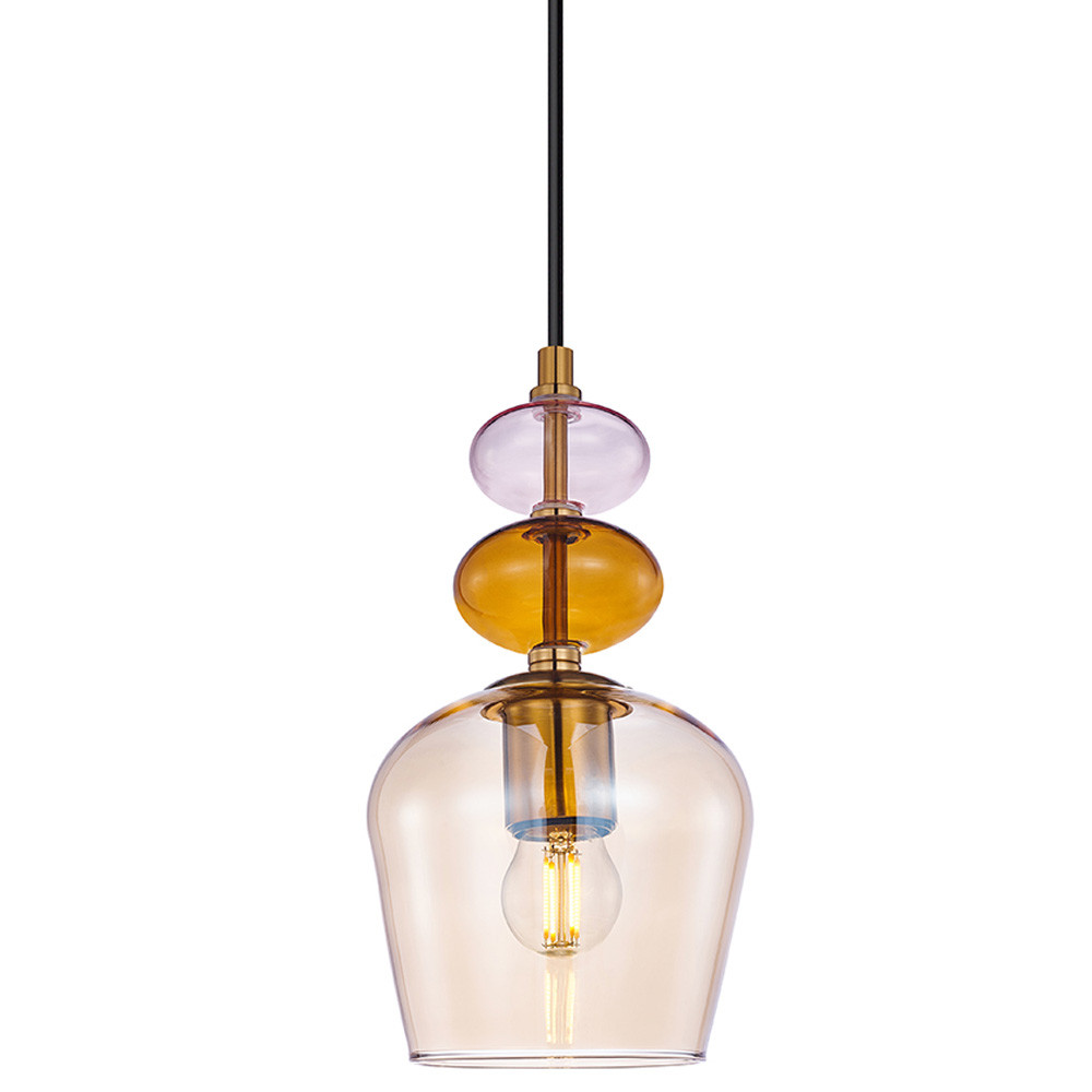 Подвесной светильник со стеклянным плафоном в форме бокала янтарного цвета Prestige