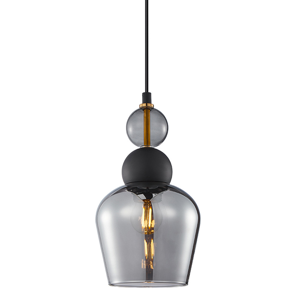 Подвесной светильник со стеклянным плафоном в форме бокала дымчатого цвета Prestige