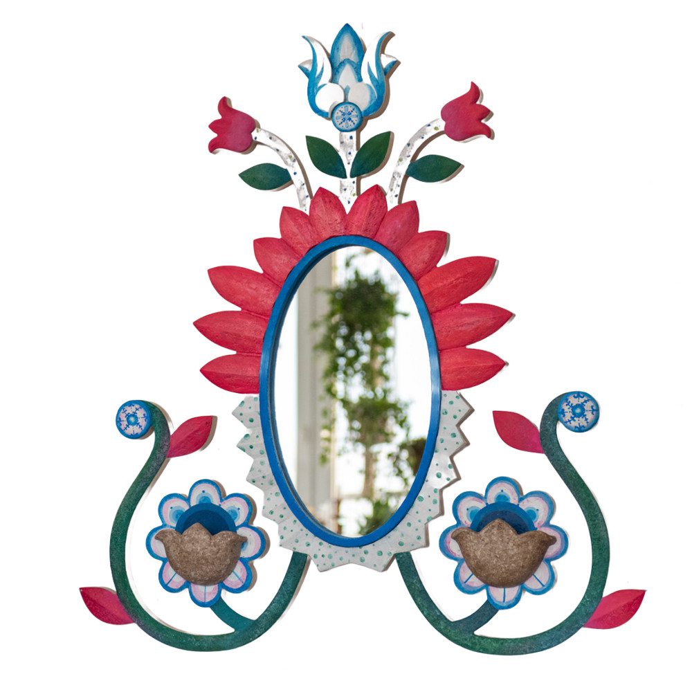 Зеркало-цветок из картона в русском стиле 2