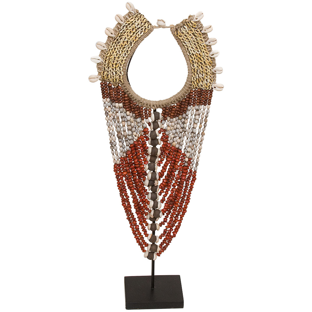 Этническое длинное ожерелье из бус и ракушек Aboriginal Long Necklace Red Beige