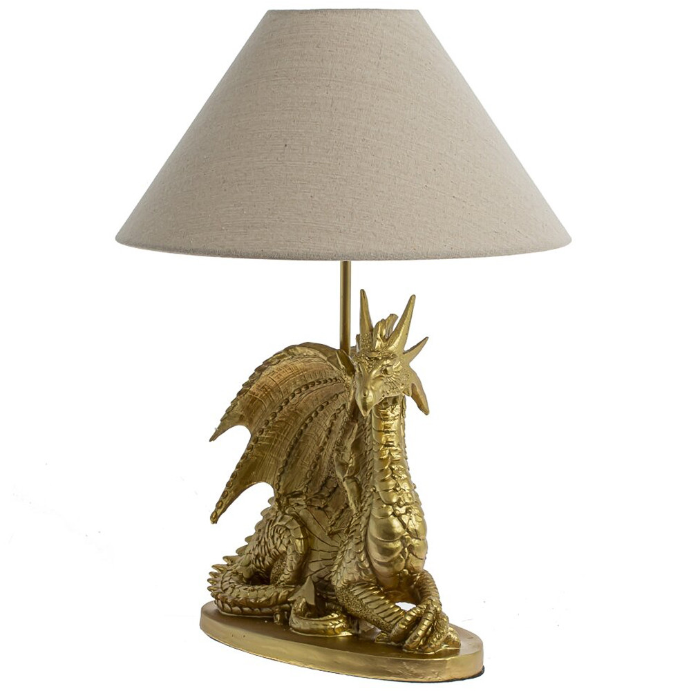 Настольная лампа с абажуром Дракон Golden Dragon Lamp Beige