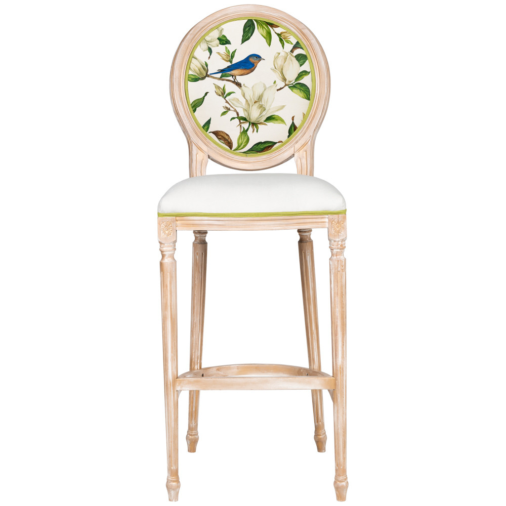 Барный стул золотистый из натурального бука с изображением птиц и цветов Blooming Birds