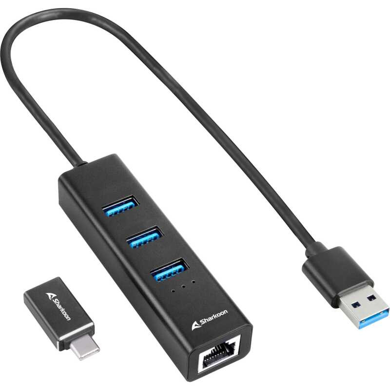3-Port USB 3.2 Gen 1 Aluminium Hub + RJ45 Ethernet Adapter Dockingstation