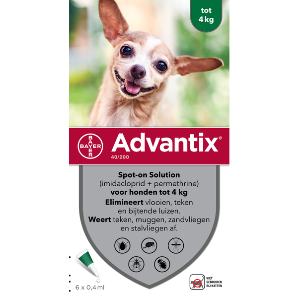 Advantix Spot On 40 0.4 ml - Anti vlooien en tekenmiddel - 6 pip 1.5-4 Kg