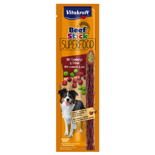 Vitakraft Beef Stick Superfood 25 g - Hondensnacks - Rund&Erwt&Cranberry