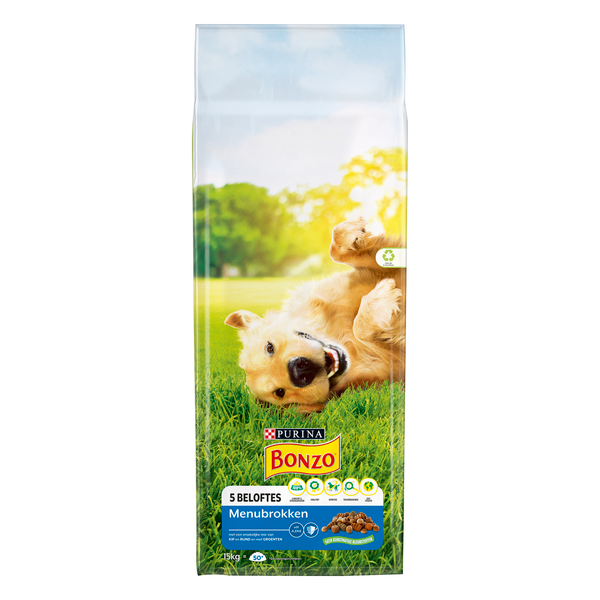 Bonzo Menubrokken Kip&Rund&Groente - Hondenvoer - 15 kg