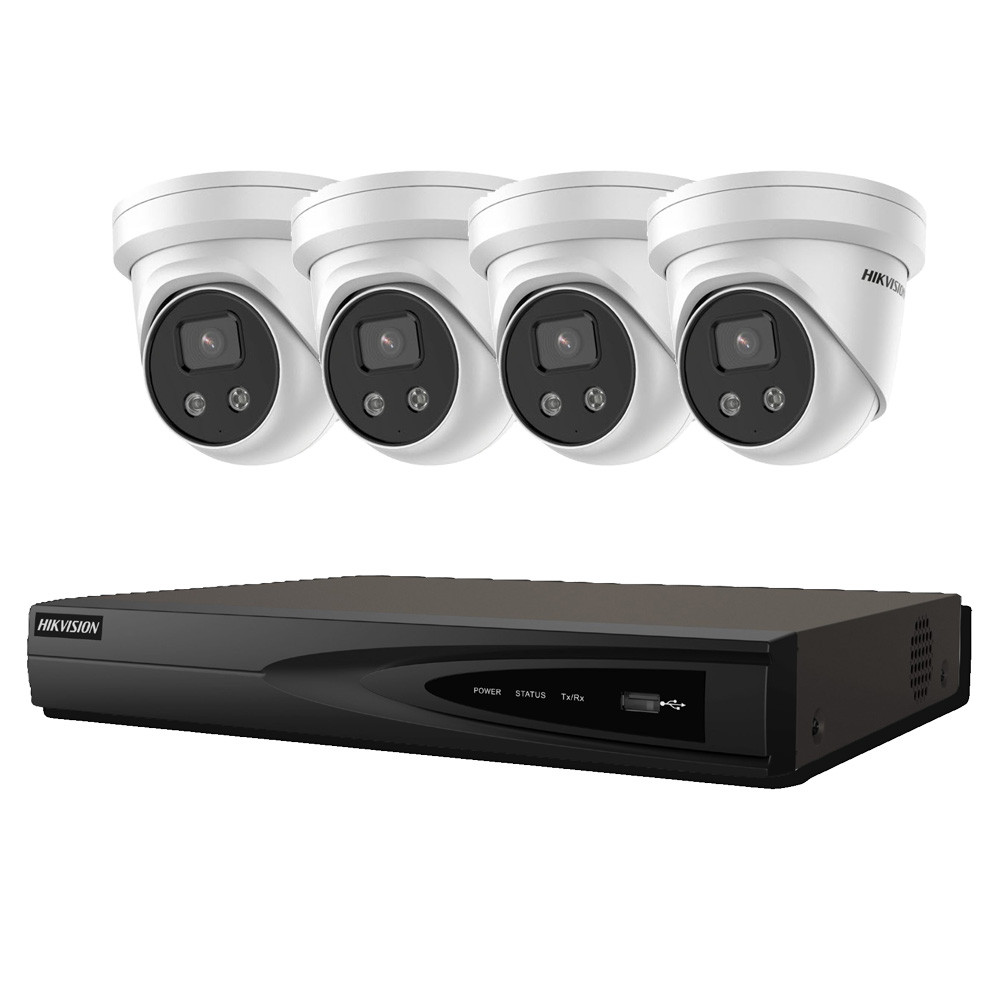 Buitencamera set - 4 x 4MP Acusense camera's met Netwerk Recorder en POE