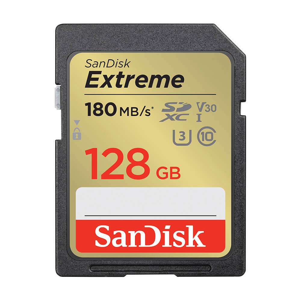 SanDisk 128GB SDXC Extreme UHS-I U3 V30 180MB/s geheugenkaart - Rescue Pro DL 1Y