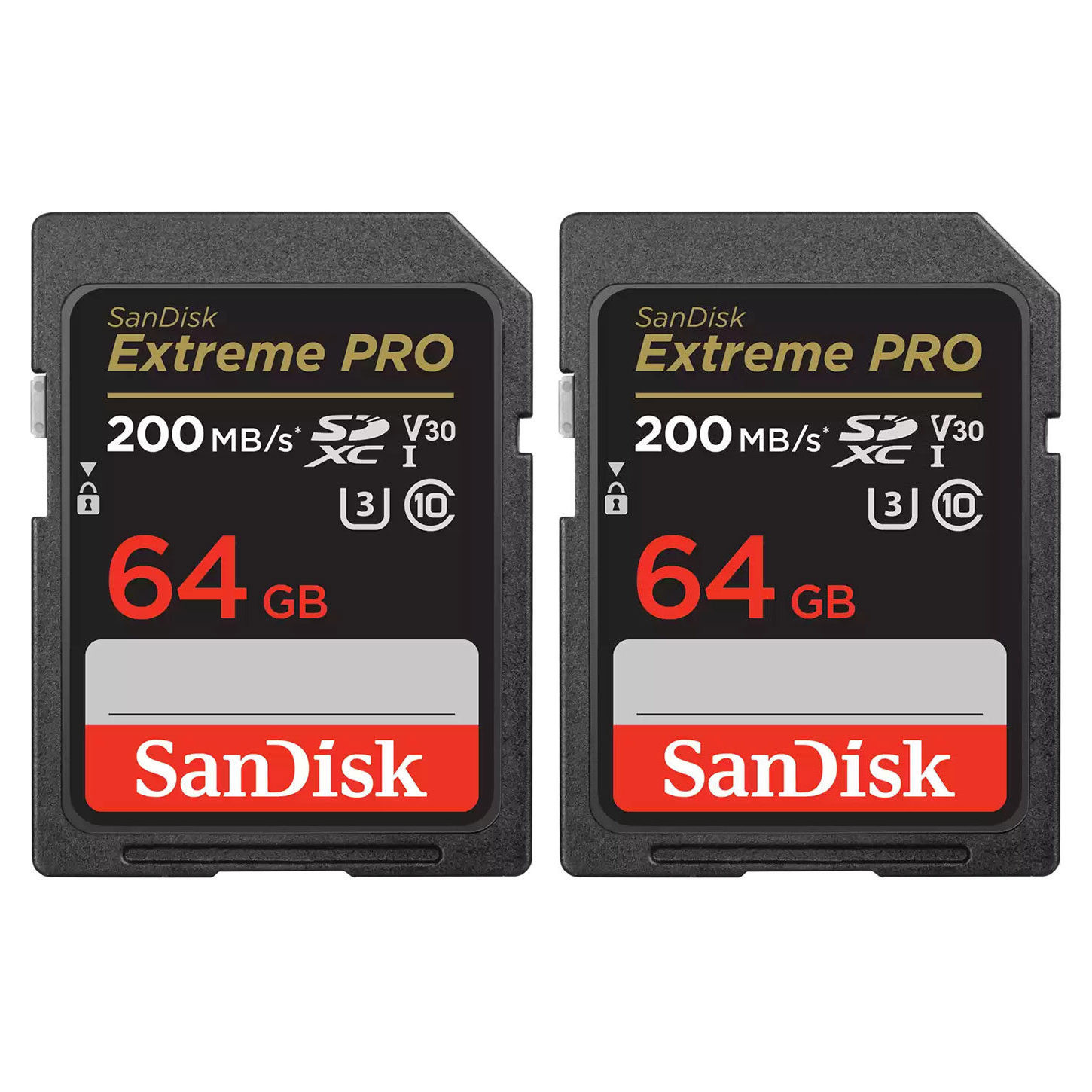 SanDisk 64GB SDXC Extreme Pro UHS-I U3 V30 200MB/s geheugenkaart - Rescue Pro DL 2Y - 2-pack