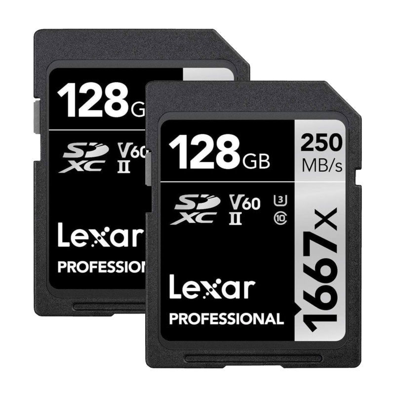 Lexar 128GB SDXC Pro UHS-II U3 V60 1667x 250MB/s geheugenkaart - 2 stuks