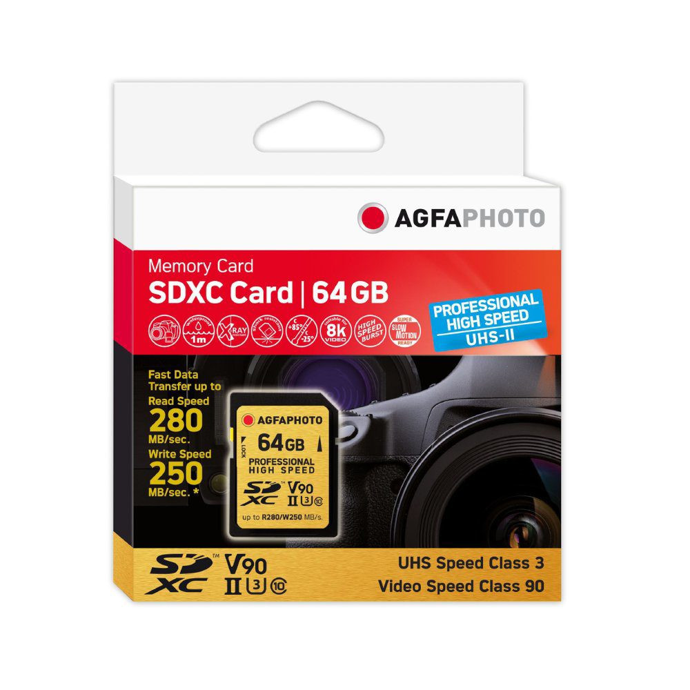 AgfaPhoto SDXC 64GB UHS-II U3 V90 Professional High Speed geheugenkaart