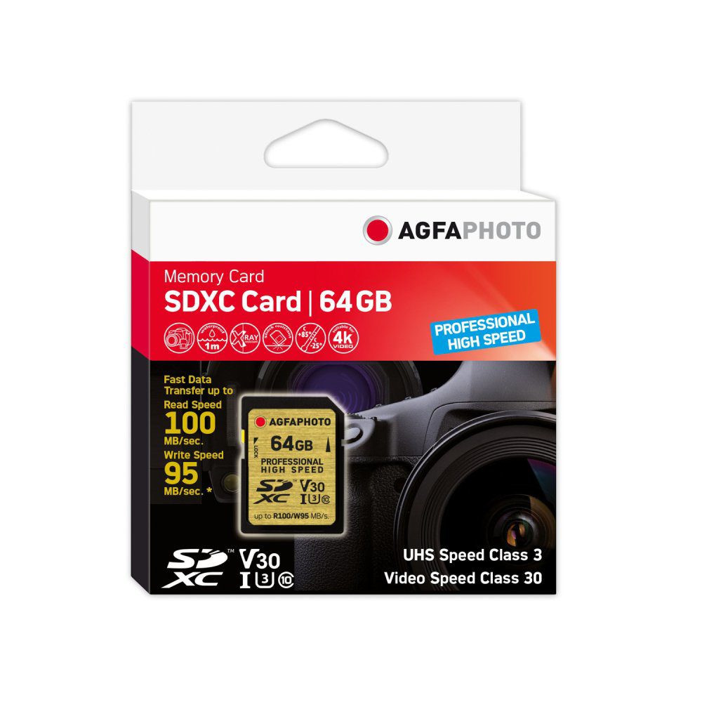 AgfaPhoto SDXC 64GB UHS-I U3 V30 Professional High Speed geheugenkaart
