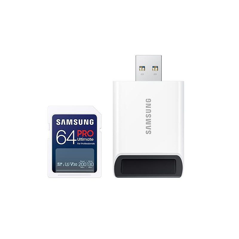 Samsung 64GB SDXC Pro Ultimate UHS-I U3 V30 200MB/s geheugenkaart met kaartlezer