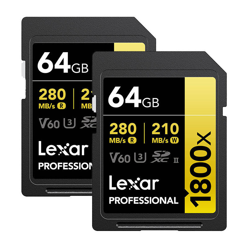Lexar 64GB SDXC Pro UHS-II U3 V60 1800x geheugenkaart - 2 stuks