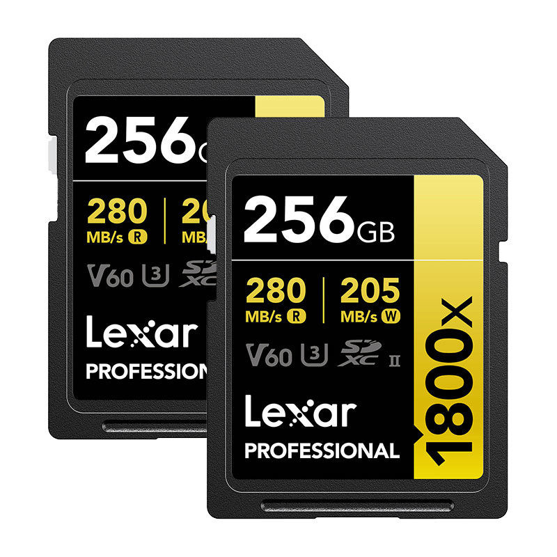 Lexar 256GB SDXC Pro UHS-II U3 V60 1800x geheugenkaart - 2 stuks