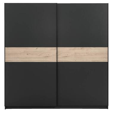 Schuifdeurkast Genua - antraciet/eikenkleur - 204x200x60 cm - Leen Bakker