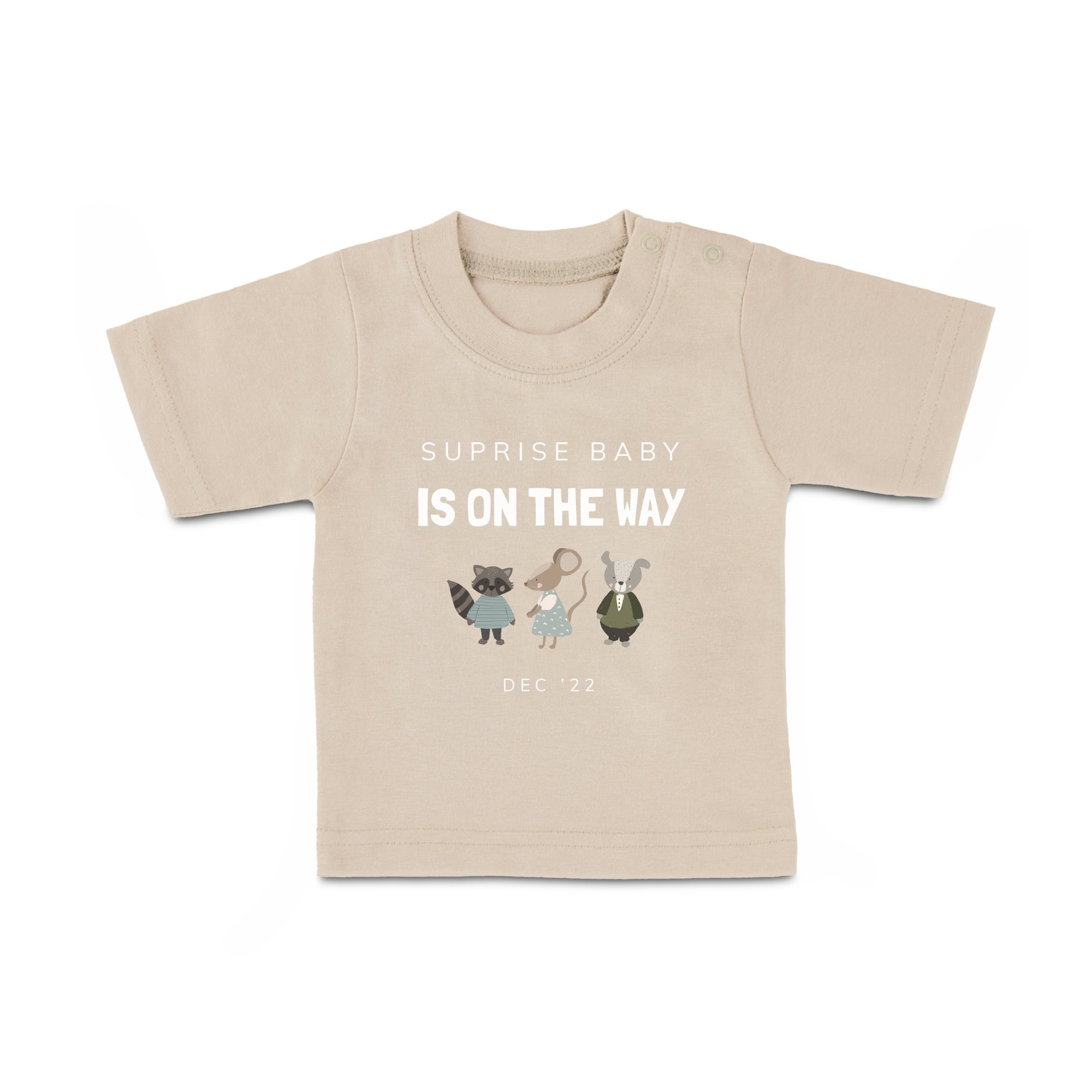 Baby shirt bedrukken - Korte mouw - Beige - 50/56