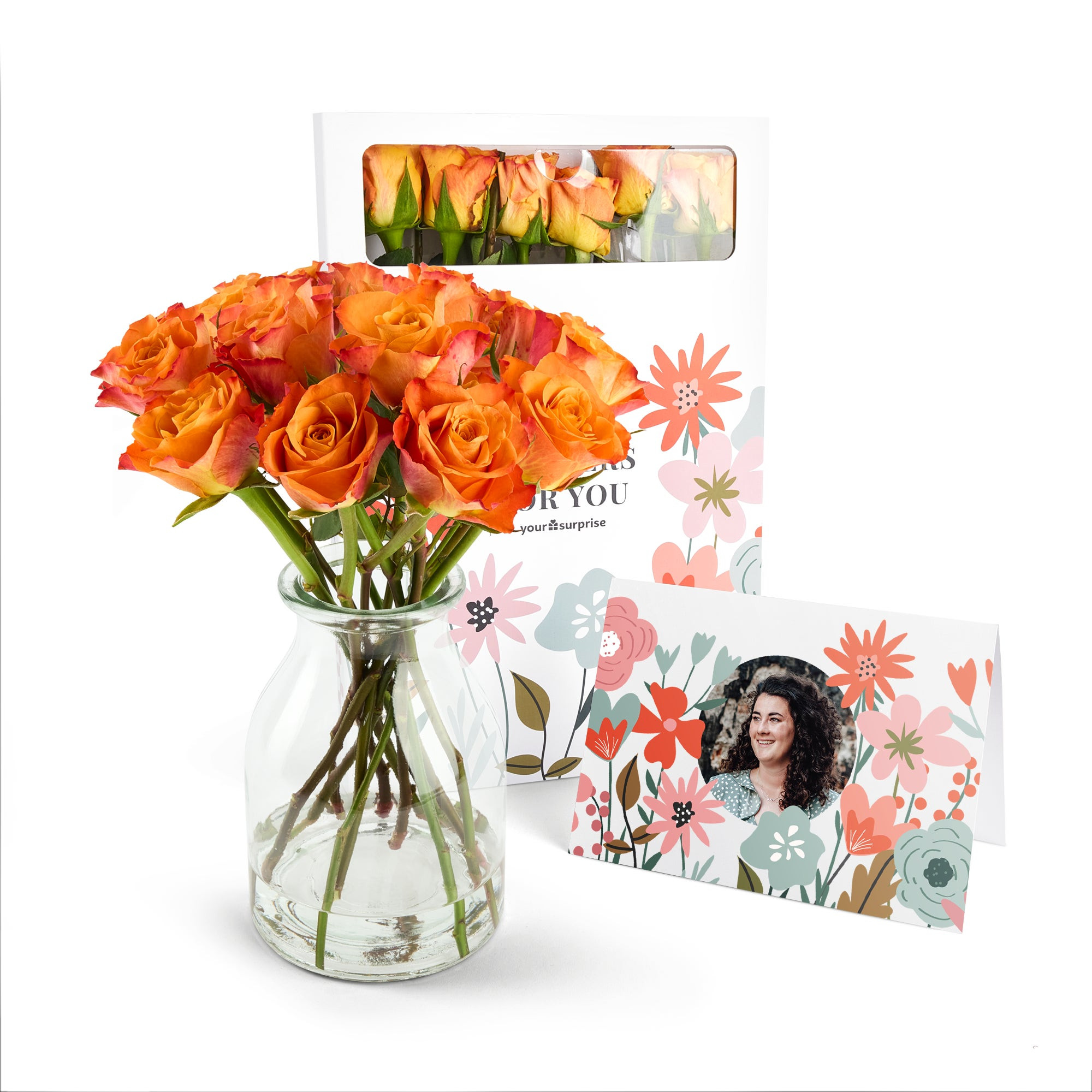 Brievenbusbloemen met persoonlijke kaart - Oranje rozen