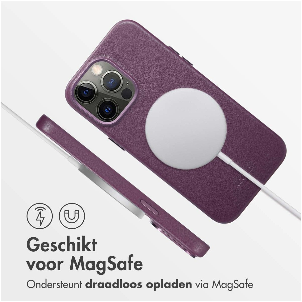 Accezz MagSafe Leather Backcover iPhone 14 Pro Max Telefoonhoesje Paars