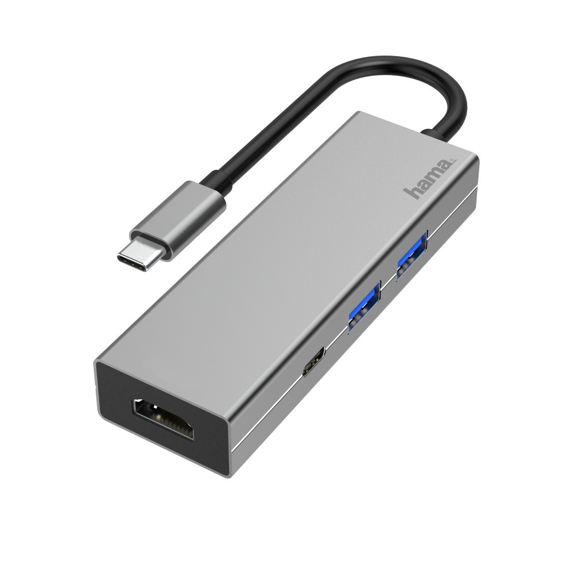 Hama USB-C-multiport-adapter, 4-poorts, 2x USB-A, USB-C, HDMI USB Hub Antraciet