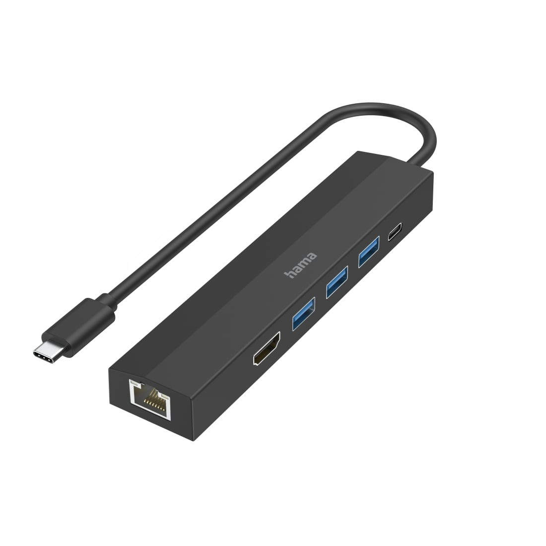 Hama USB-C Hub Multiport 6 Ports 3 x USB-A USB-C HDMI LAN/Ethernet USB Hub Zwart