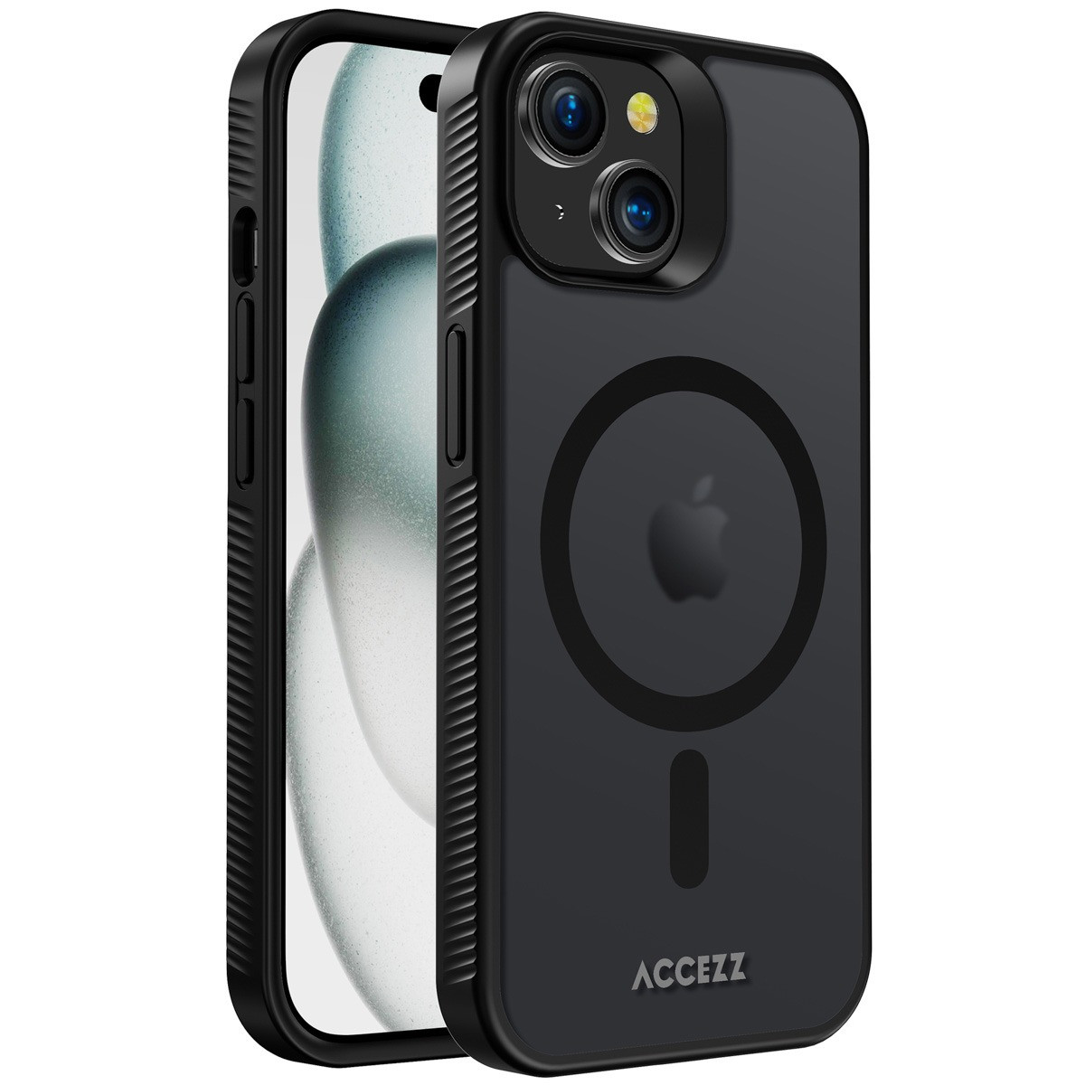 Accezz Rugged Frosted Backcover met MagSafe iPhone 15 Telefoonhoesje Zwart