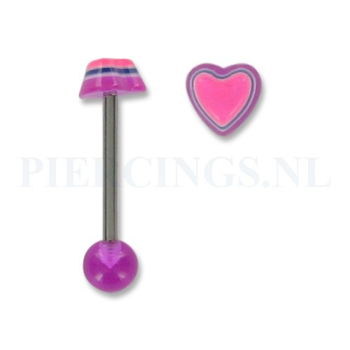 Tongpiercing acryl hart paars-roze