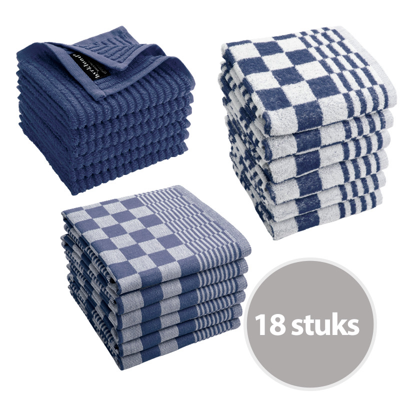 Byrklund Keukenset Clean Blauw - 18 delig - Theedoeken, Keukendoeken & Vaatdoeken
