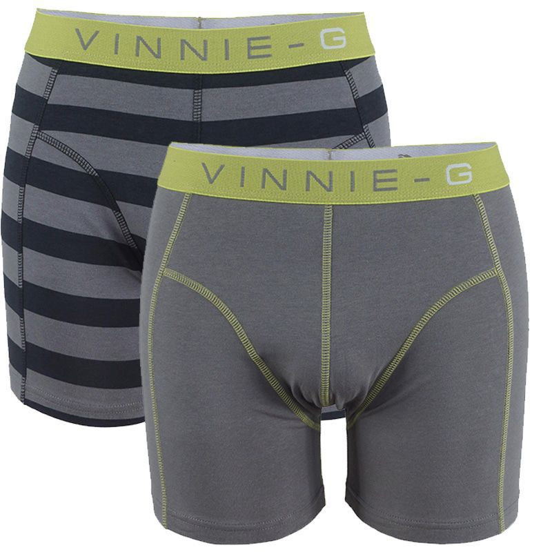 Vinnie-G boxershorts Lime Stripe - Grey 2-pack -S