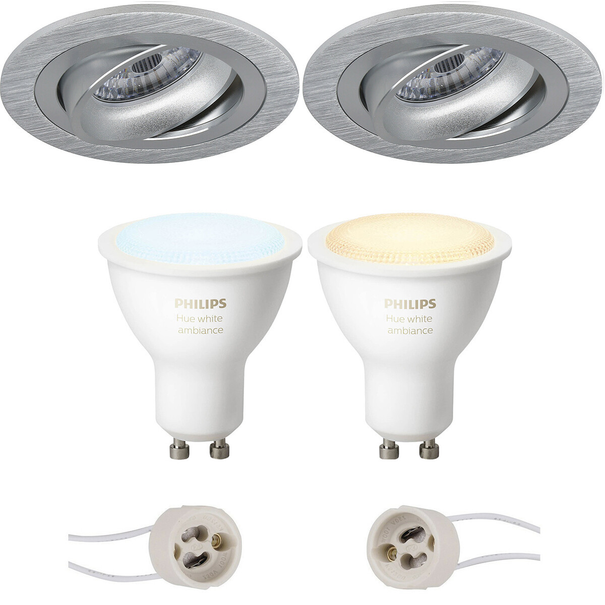 Pragmi Alpin Pro - Inbouw Rond - Mat Zilver - Kantelbaar Ø92mm - Philips Hue - LED Spot Set GU10 - White Ambiance - Bluetooth