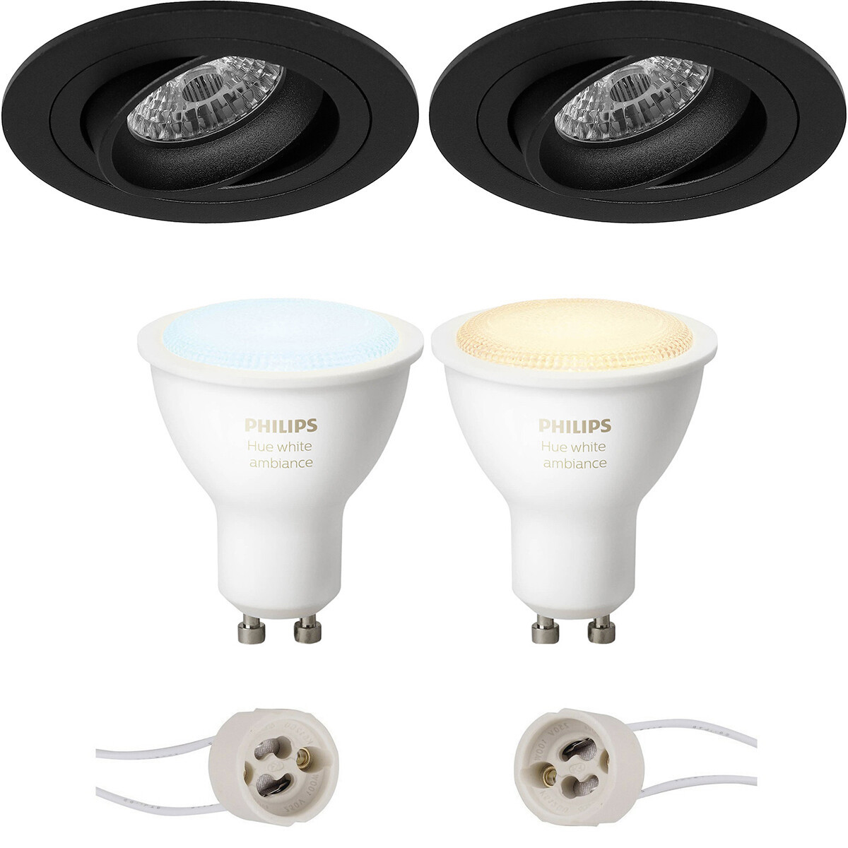 Pragmi Alpin Pro - Inbouw Rond - Mat Zwart - Kantelbaar Ø92mm - Philips Hue - LED Spot Set GU10 - White Ambiance - Bluetooth
