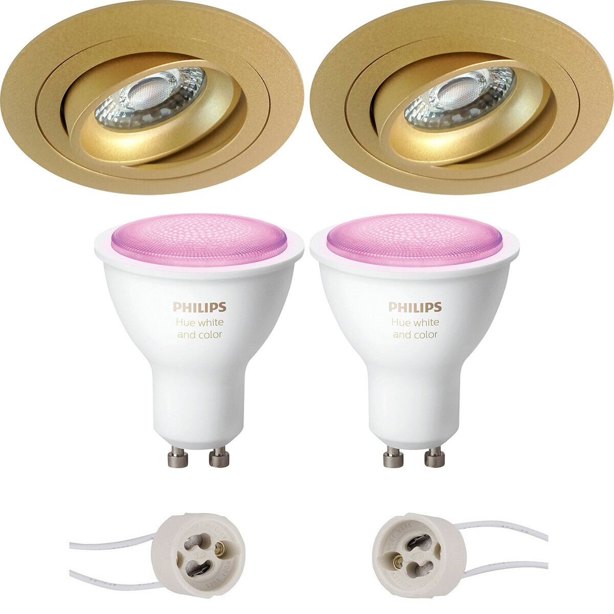Pragmi Alpin Pro - Inbouw Rond - Mat Goud - Kantelbaar - Ø92mm - Philips Hue - LED Spot Set GU10 - White and Color Ambiance - Bluetooth