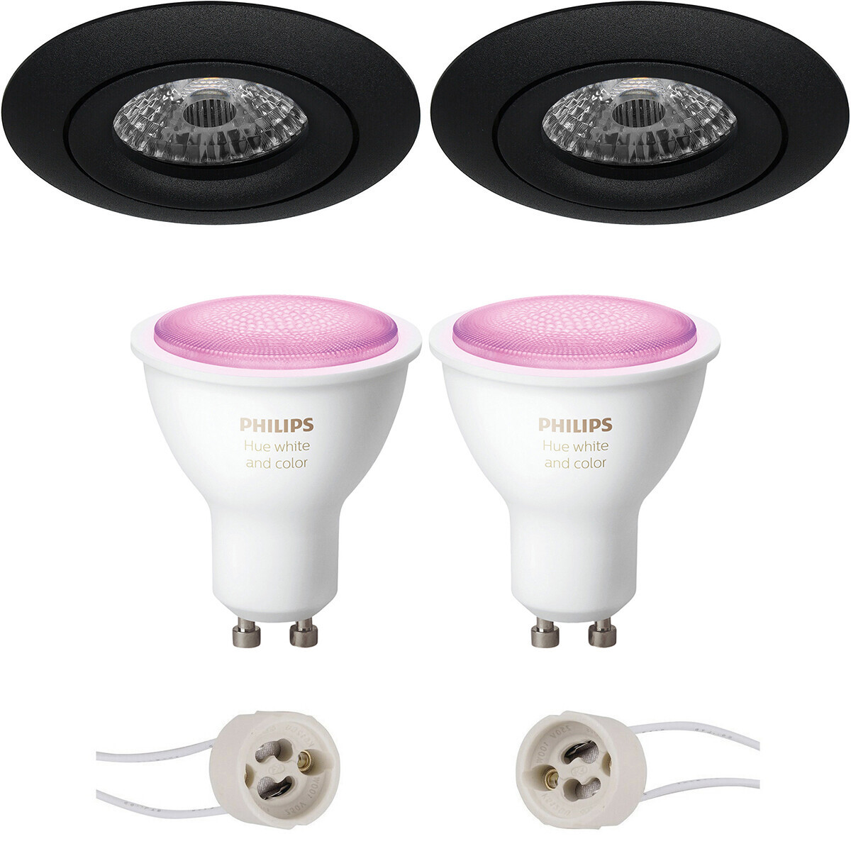 Pragmi Uranio Pro - Inbouw Rond - Mat Zwart - Kantelbaar - Ø82mm - Philips Hue - LED Spot Set GU10 - White and Color Ambiance - Bluetooth