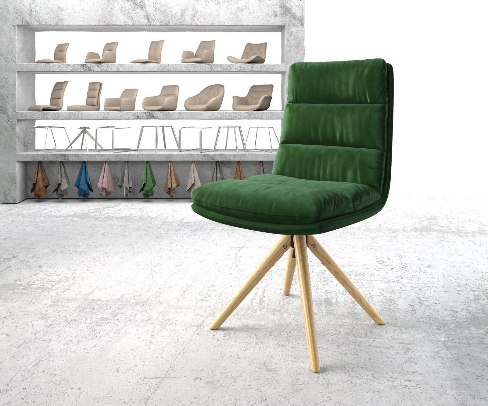 DELIFE Draaistoel Abelia-Flex fluweel groen houten frame conisch 180° draaibaar