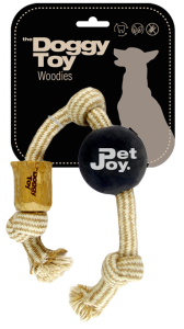 PetJoy - Doggy Toy Woodie Speeltouw met Bal en houten Klos