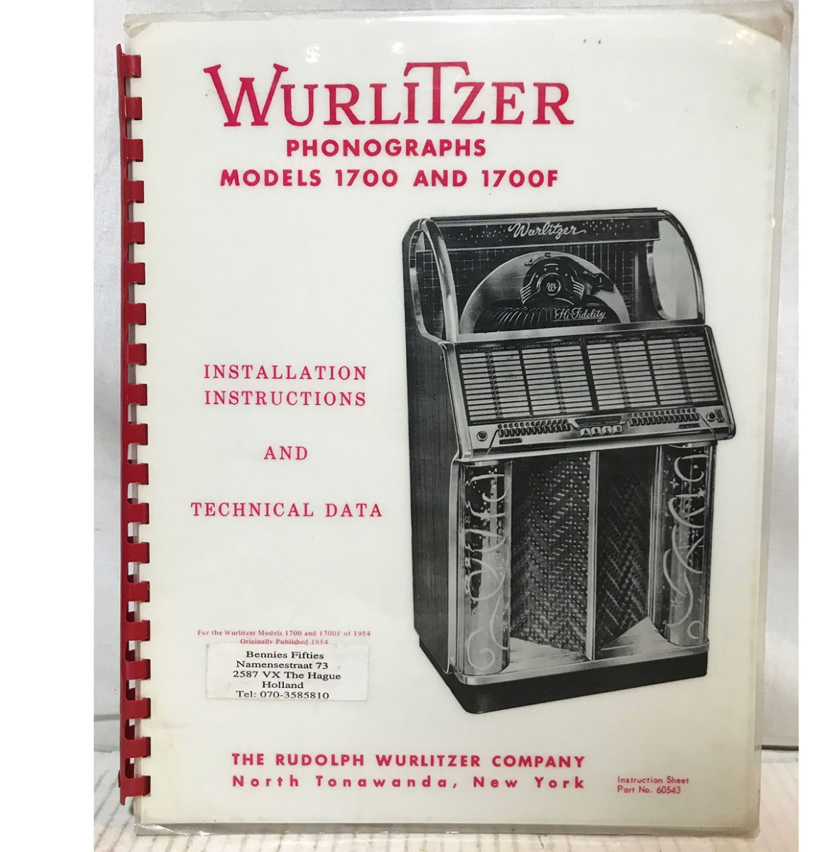 Installation, Instructions & Technical Data - Wurlitzer Jukebox Model 1700 & 1700F