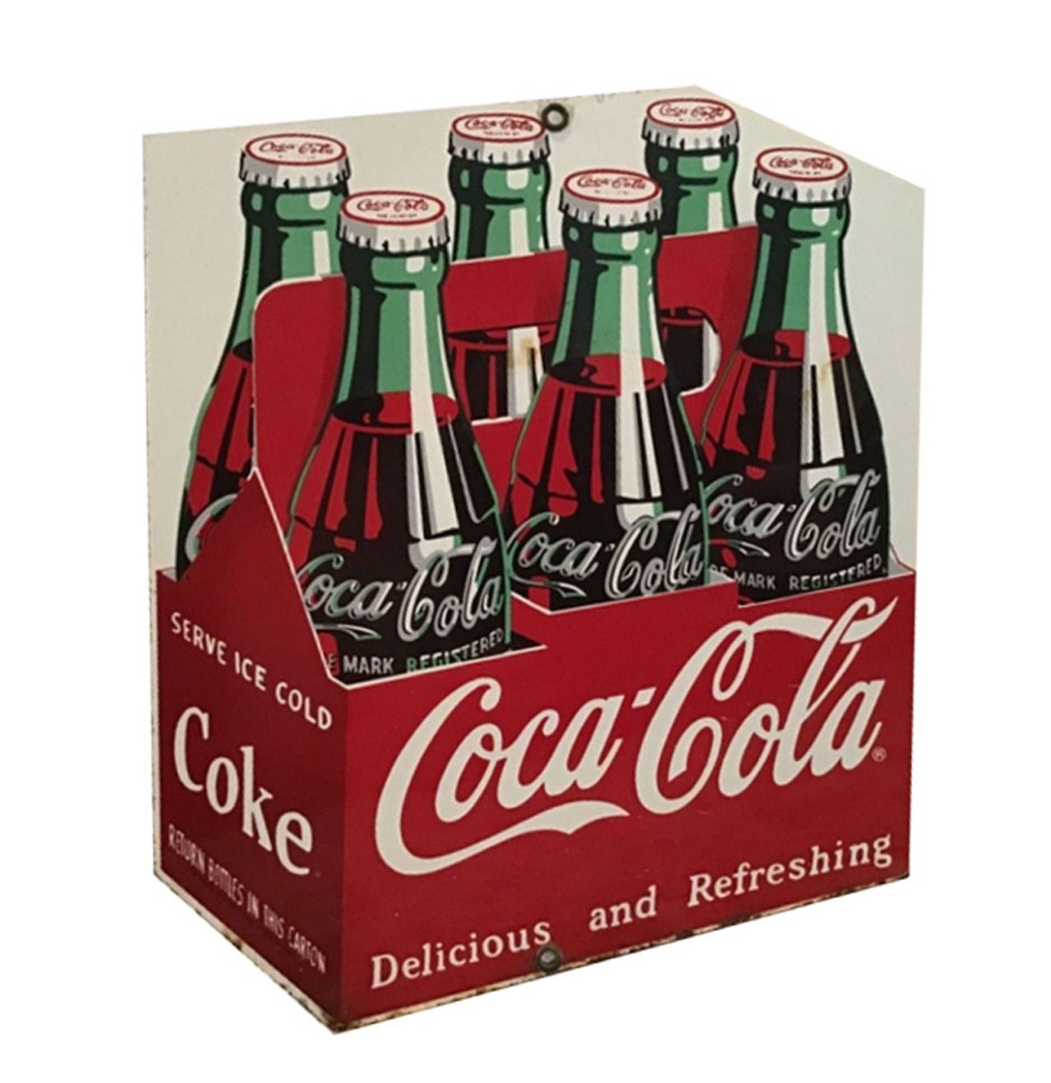 Coca-Cola 6-Pack Emaille Bord - 30 x 35 cm - Ande Rooney 1990&apos;s