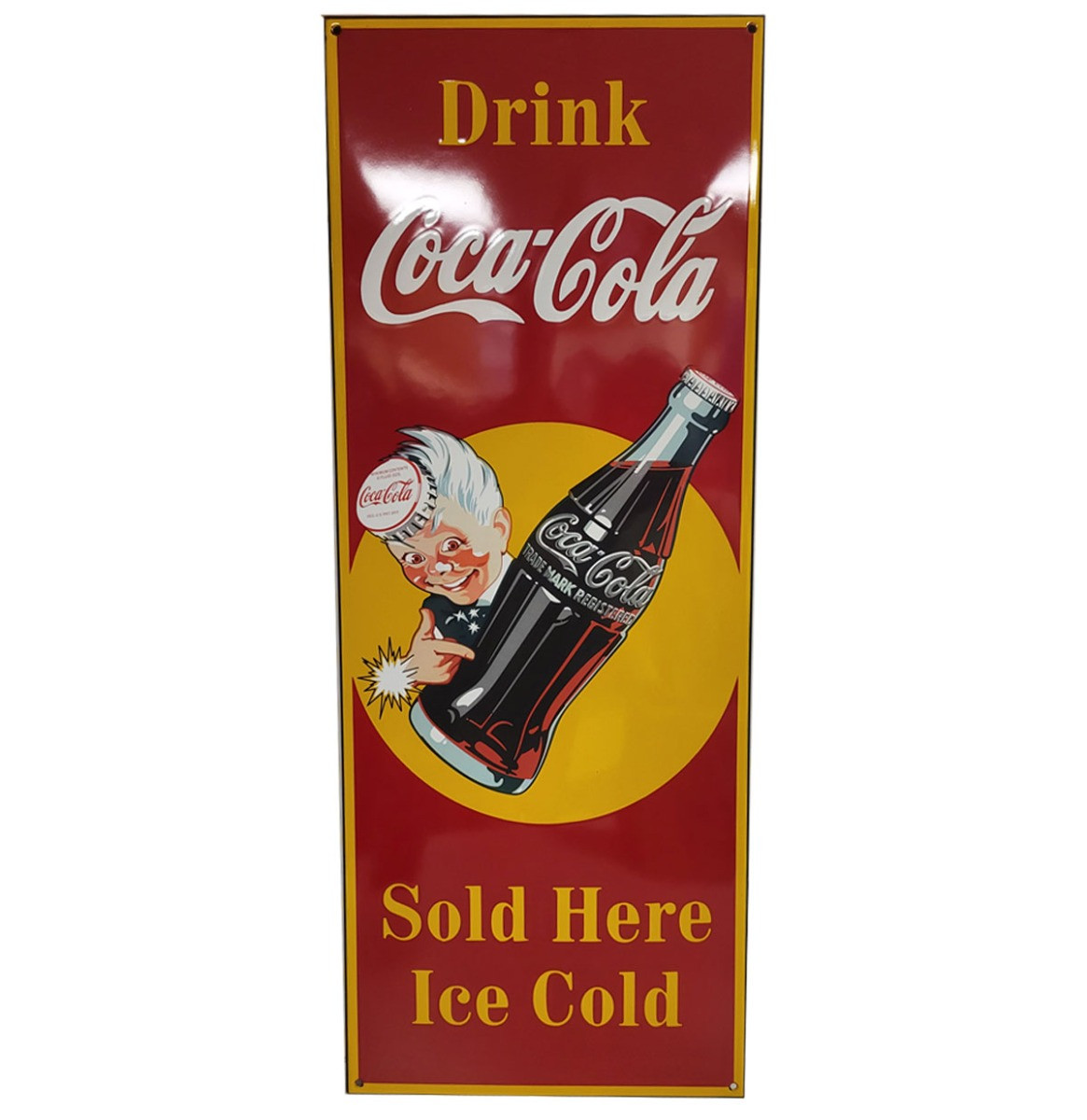 Coca-Cola Drink Ice Cold Sold Here Emaille Bord - 90 x 35 cm