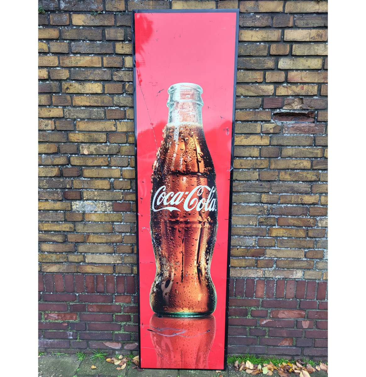 Coca-Cola Fles Metalen Straatbord Origineel Houten Frame 200 x 52 cm