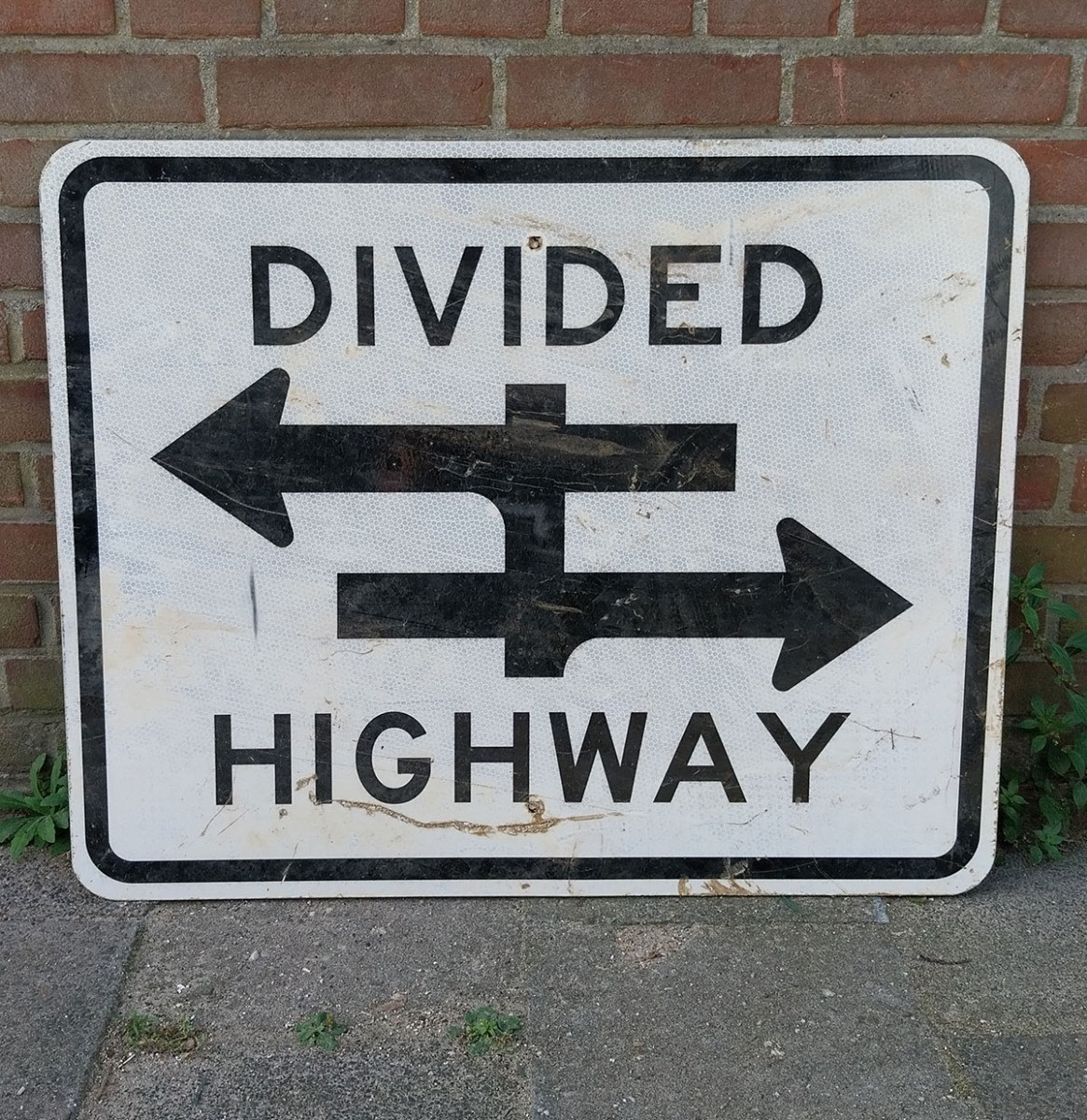Divided Highway Verkeersbord - Origineel - 61 x 76 cm