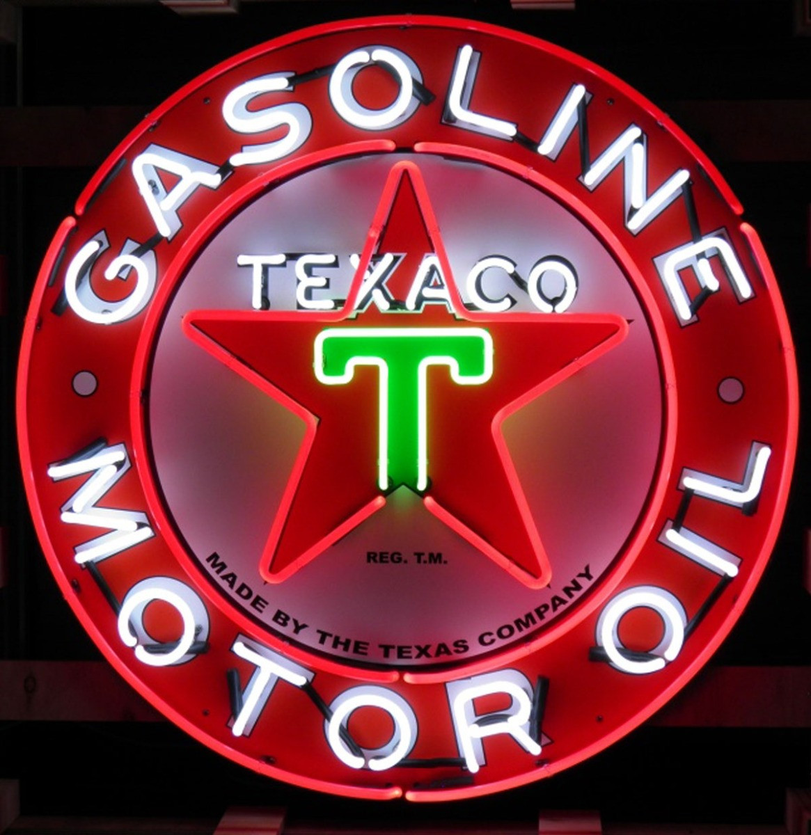 Texaco Motor Oils Logo Neon Verlichting Met Achterplaat XL 100 x 100 cm