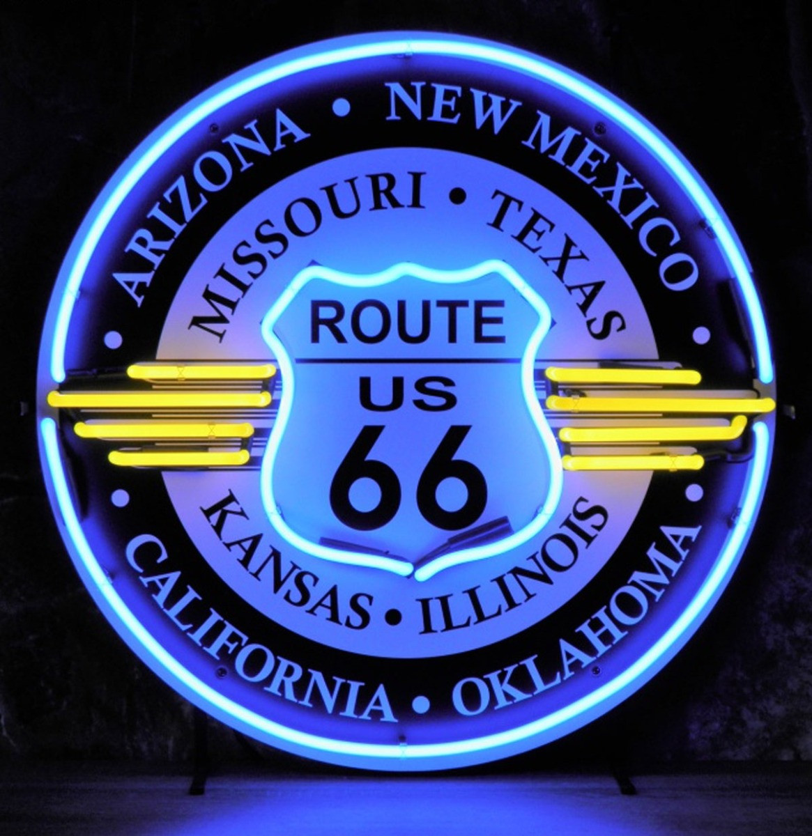 Route 66 All States Neon Verlichting Met Achterplaat 65 x 65 cm