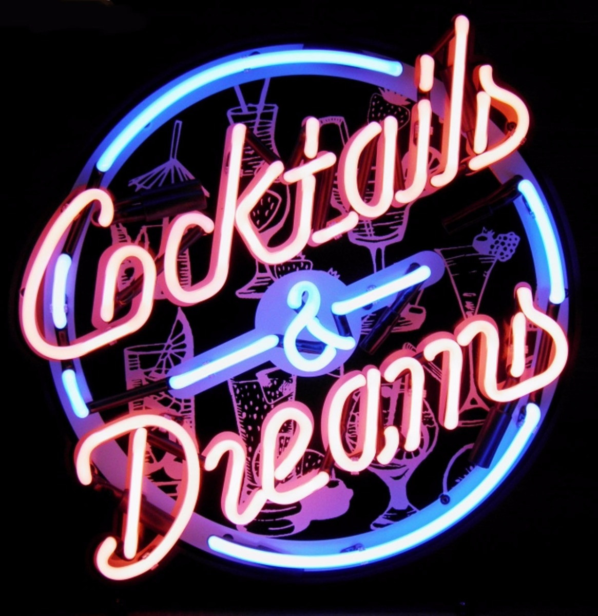 Cocktails & Dreams Neon Met Achterplaat 50 x 50 cm
