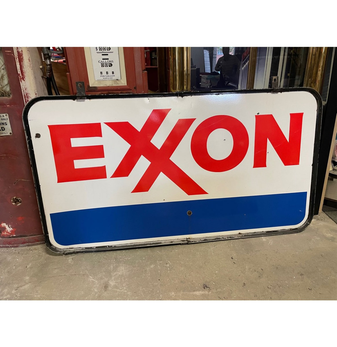 Exxon Emaille Bord - Met Frame - Dubbelzijdig - 210 x 115 cm