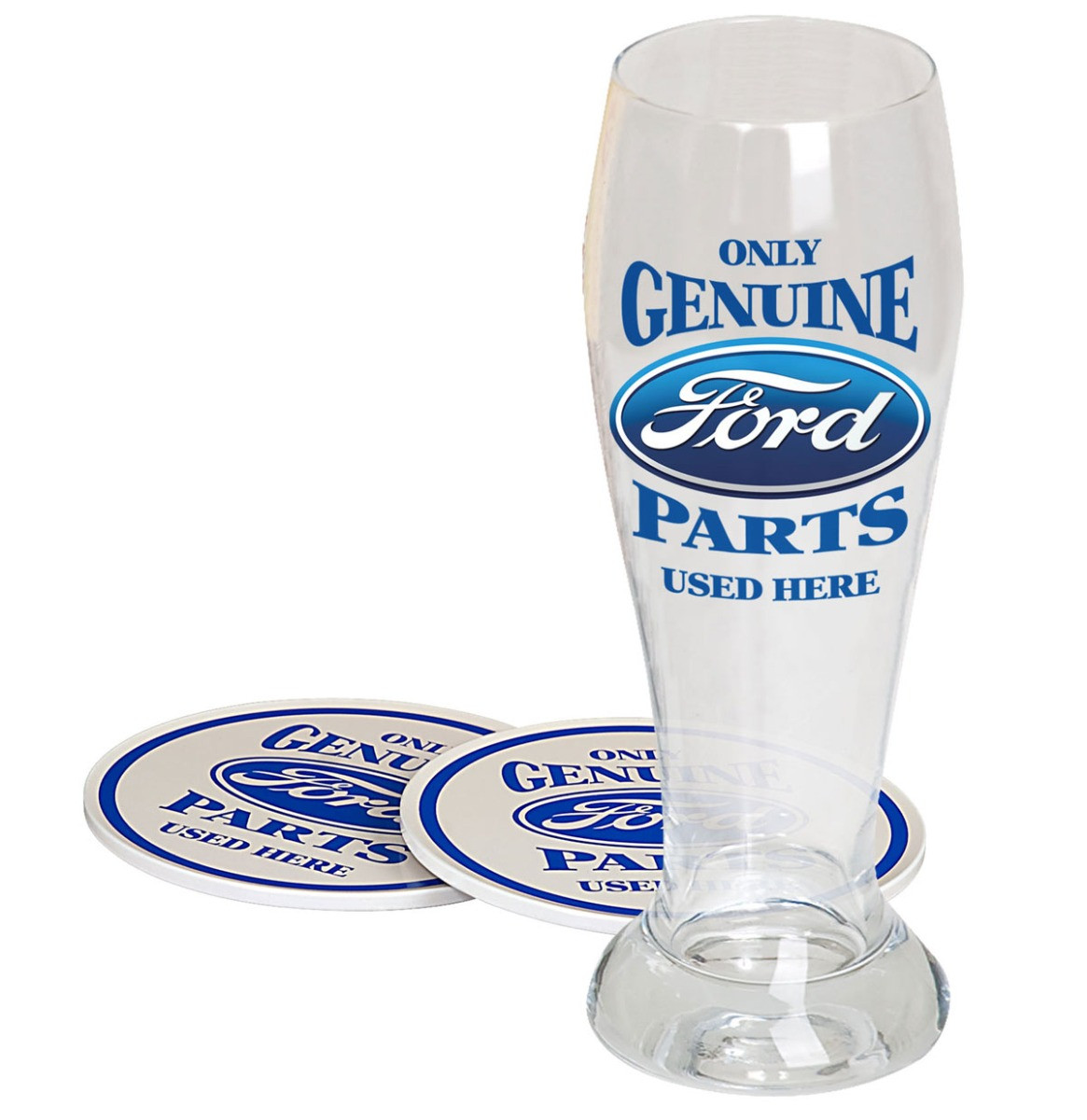 Ford Only Genuine Parts Used Here Pilsglas Cadeau Set - Incl. Onderzetters