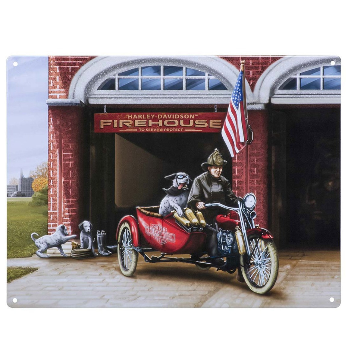 Harley-Davidson Firehouse Dogs Metalen Bord - 40 x 30 cm
