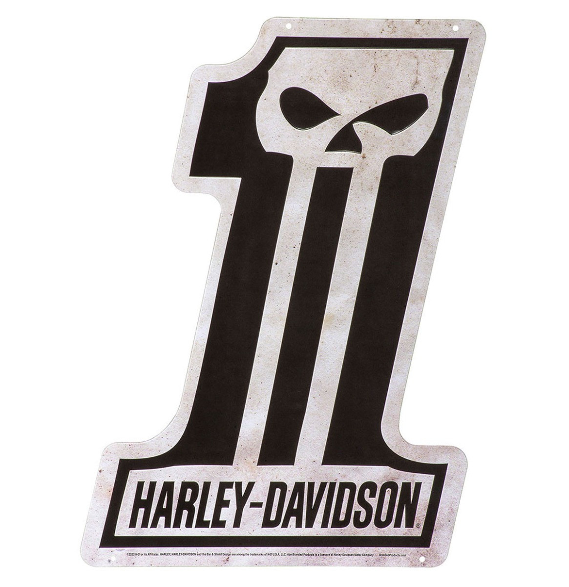 Harley-Davidson #1 Schedel Tinnen Bord Met Reliëf - 46 x 32 cm