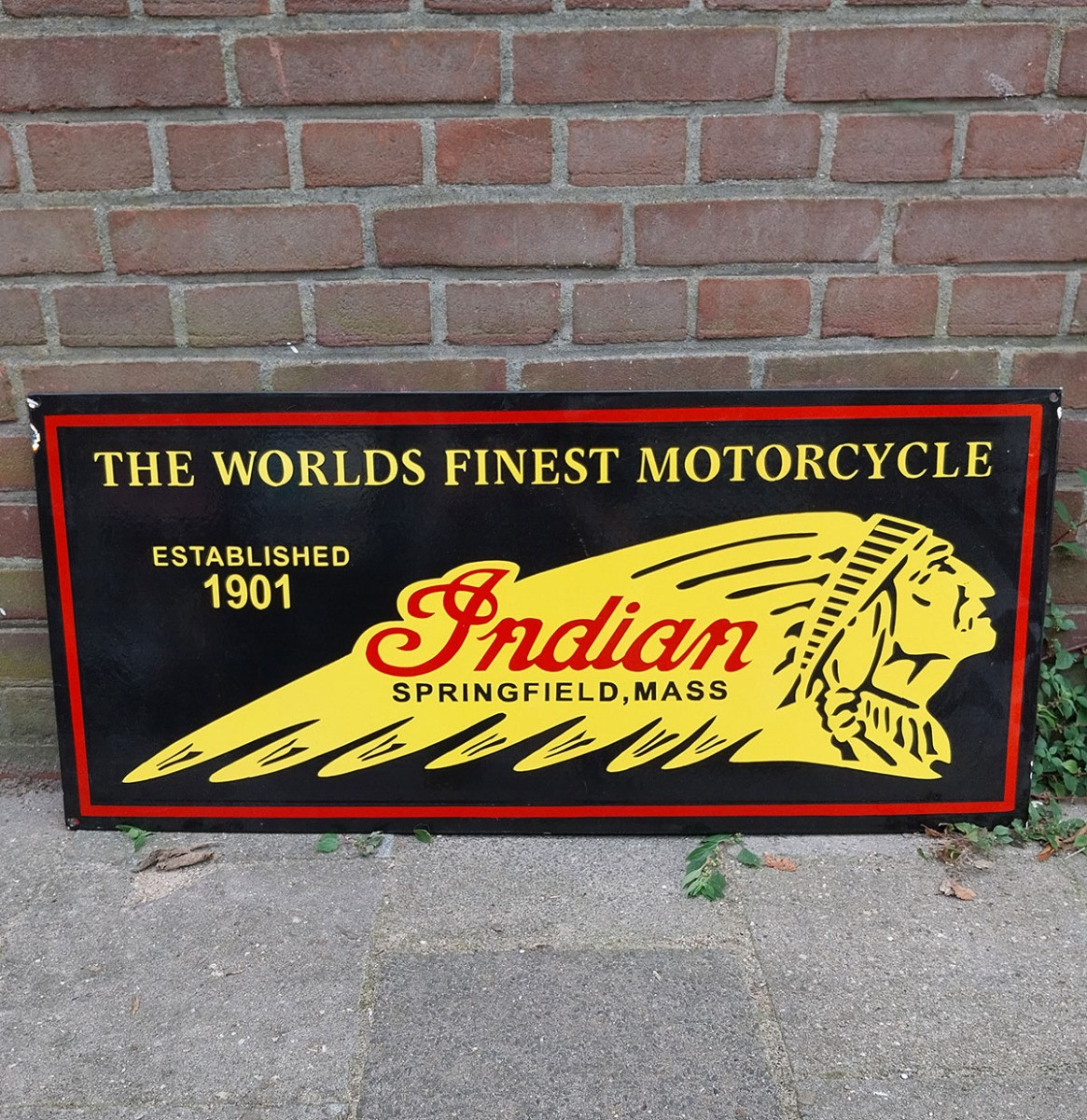 Indian Motorcycles Zwart Emaille Bord - 90 x 40cm