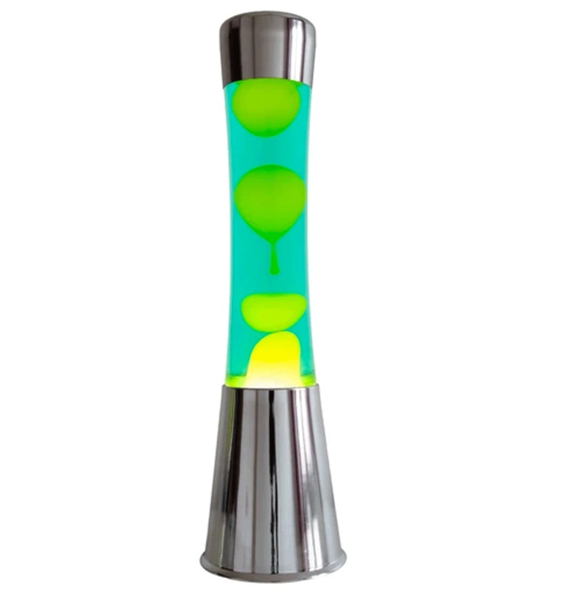 Fisura Lava Lamp - Chroom Met Geel Lava In Groene Vloeistof