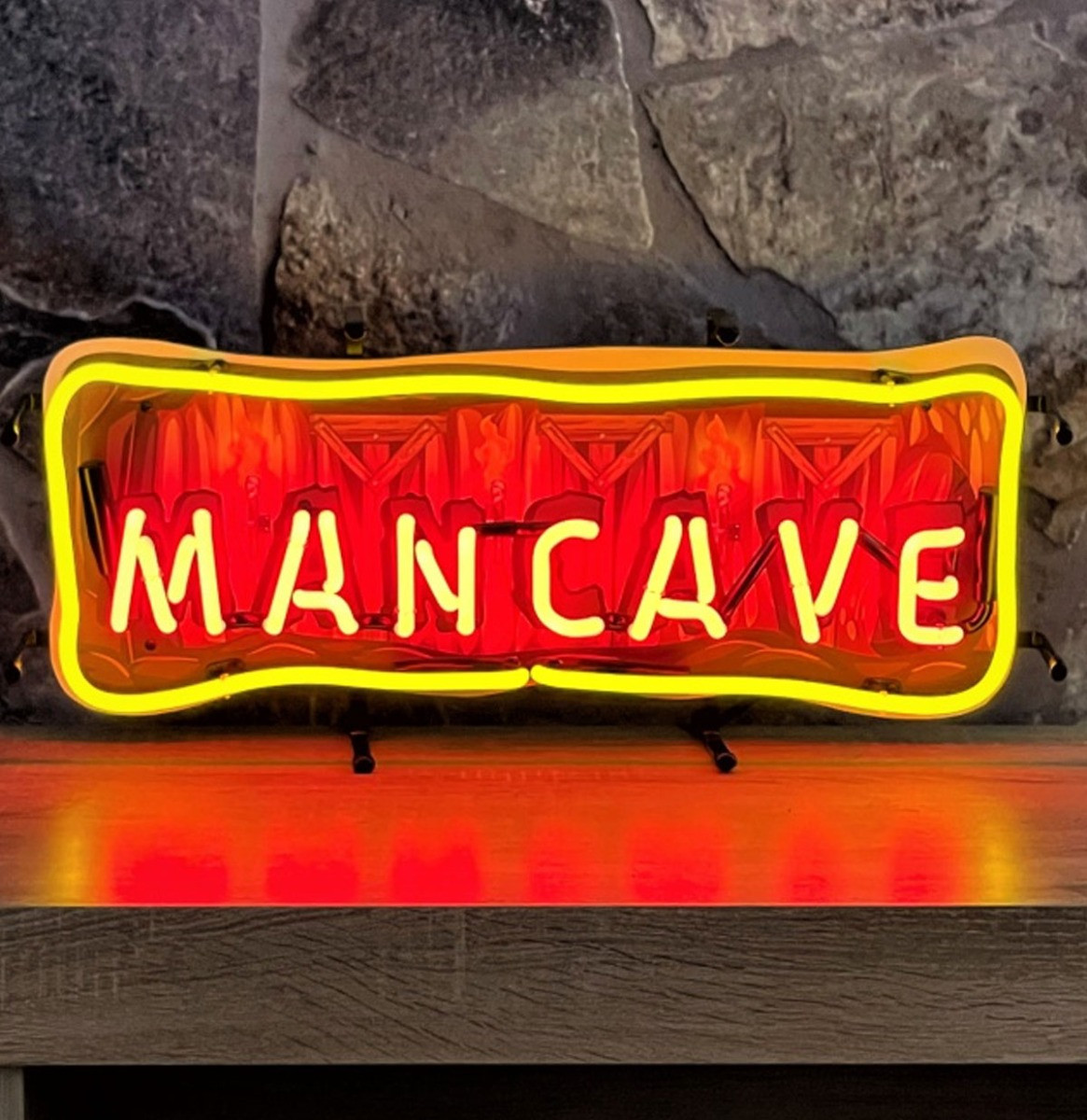 Mancave Rood Geel Neon Verlichting Met Achterplaat - 60 x 27 cm
